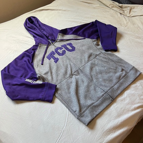 CHAMPION TCU Horned Frogs Full Zip Hoodie Mens Size Large Sweatshirt Purple Gray - Picture 1 of 15